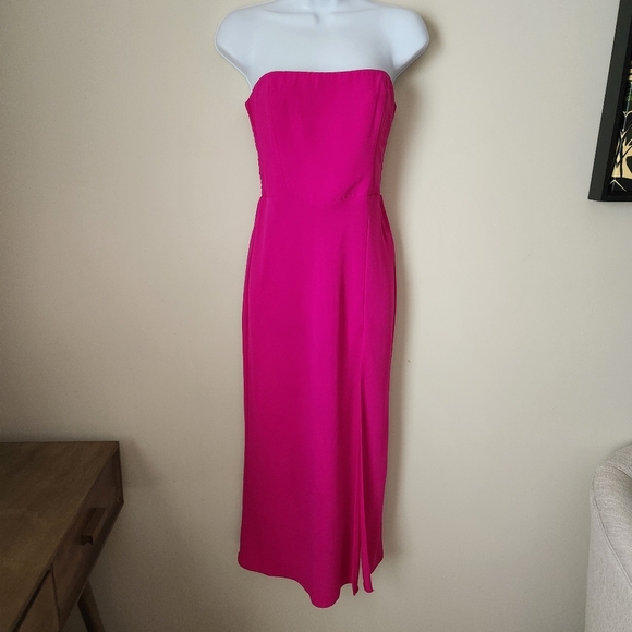 Amanda Uprichard | Mandy Strapless Side Slit Midi Dress in Hot Pink - Size S - Picture 2 of 11